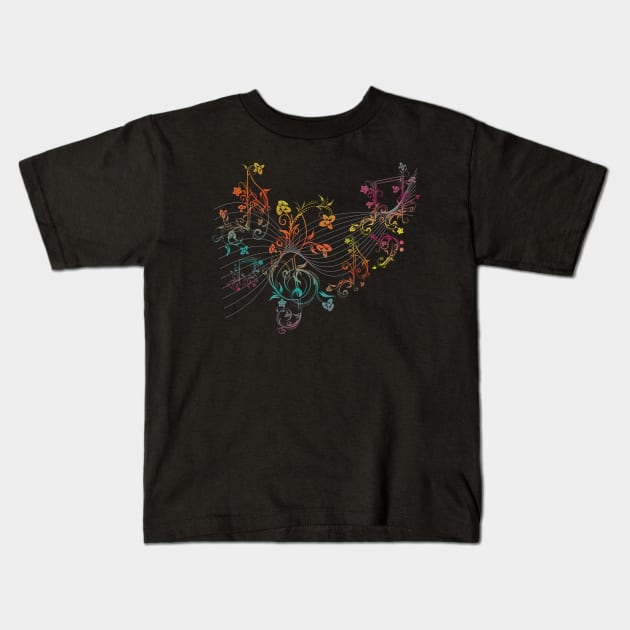 Floral Music Notes Kids T-Shirt by AnnArtshock